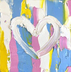 "My Childhood Heart" Blue and Yellow Abstract Oil Painting with Floater Frame