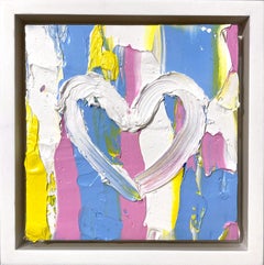 "My Childhood Heart" Blue and Yellow Abstract Oil Painting with Floater Frame