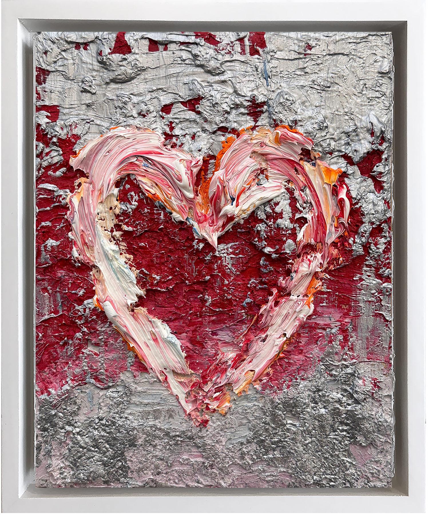 Cindy Shaoul Abstract Painting - "My Christian Dior Heart" Contemporary Oil Painting Wood White Floater Frame