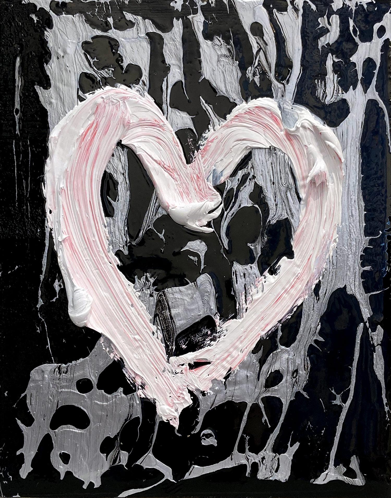„My Christian Louboutin Heart“ Schwarzes Pop-Ölgemälde, Ölgemälde, Holz, weißer Rollkragenrahmen – Painting von Cindy Shaoul