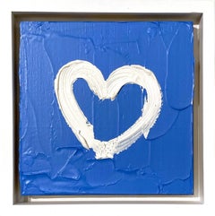 "My Clear Skies Heart" Blue + White Abstract Oil Painting with Floater Frame