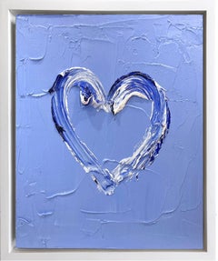 "My Cloud Heart" Blue and White Contemporary Pop Oil Painting with Floater Frame