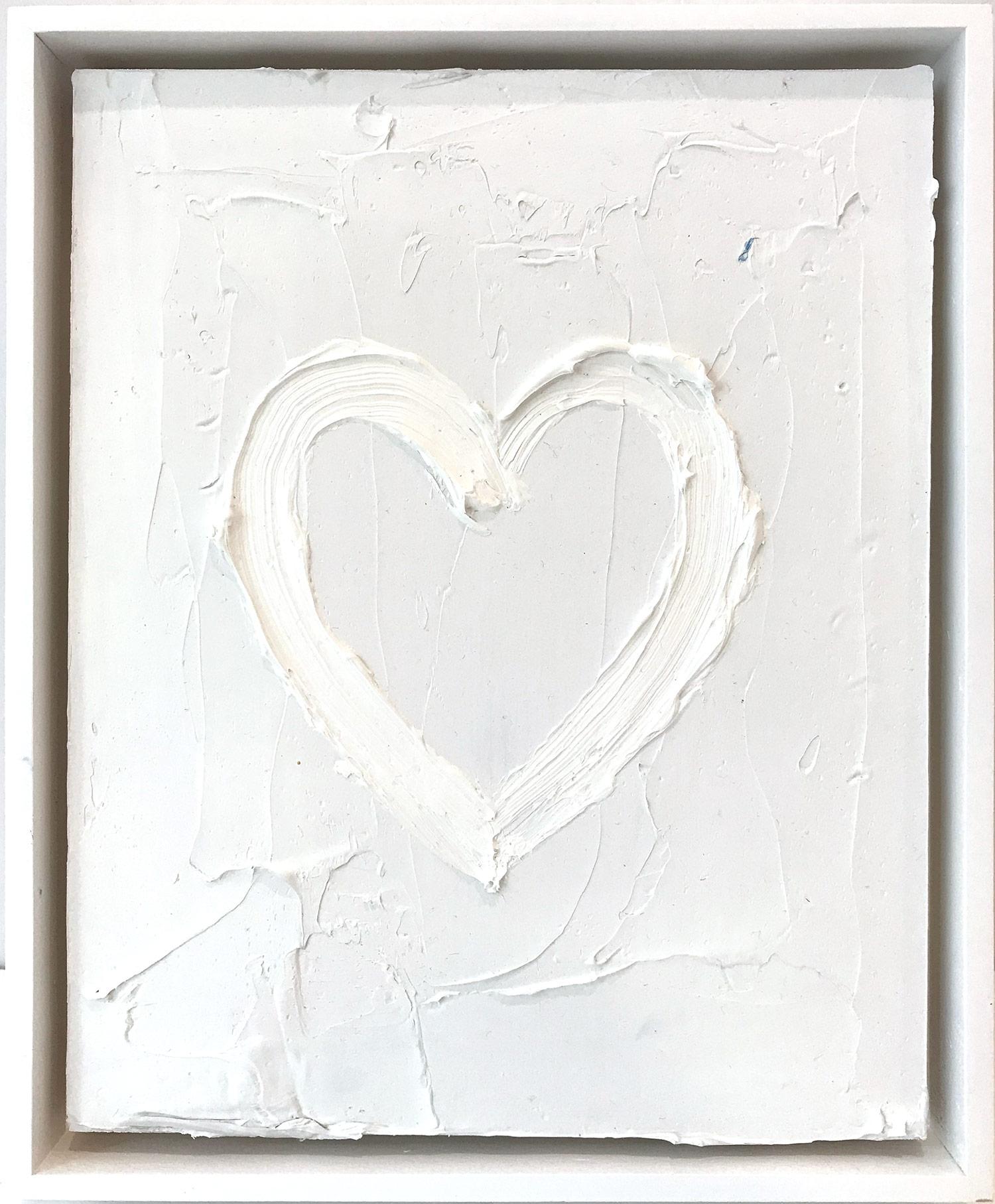 Cindy Shaoul Abstract Painting - "My Cloud Heart" Contemporary Light Grey & White Oil Painting With Floater Frame