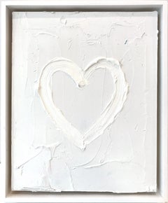 "My Cloud Heart" Contemporary Light Grey 
White Oil Painting With Floater Frame