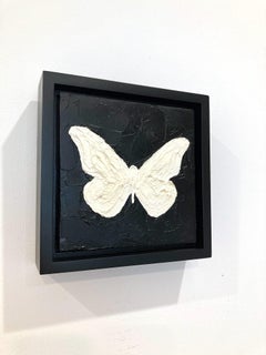 "My Cloud White Butterfly" Contemporary Pop Art Oil Painting Black Floater Frame