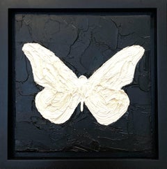 "My Cloud White Butterfly" Contemporary Pop Art Oil Painting Black Floater Frame