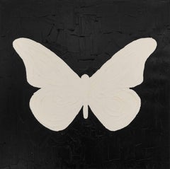 "My Cloud White Butterfly" White and Black Contemporary Oil Painting on Canvas