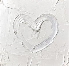 "My Cloud White Heart" White Abstract Oil Painting with Floater Frame