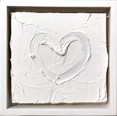 "My Cloud White Heart" White Heart Abstract Oil Painting with Floater Frame