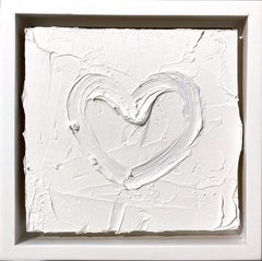 "My Cloud White Heart" White Heart Abstract Oil Painting with Floater Frame