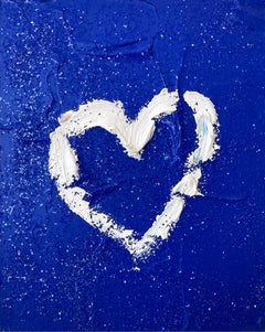 "My Cobalt Diamond Heart" Contemporary Oil Painting Framed w Floater Frame