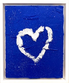 "My Cobalt Diamond Heart" Contemporary Oil Painting Framed w Floater Frame