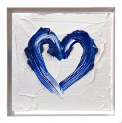"My Cobalt Heart" Pop Art Cobalt Blue on White Painting in Floater Frame