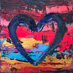 "My Cosmopolitan Heart" Contemporary Multicolored Oil Painting on Canvas Framed
