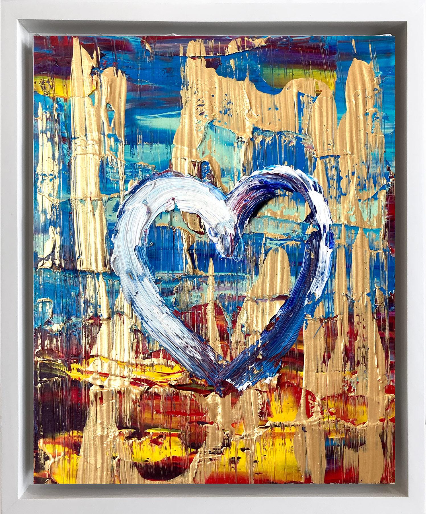 Cindy Shaoul Figurative Painting - "My City Heart" Contemporary Oil Painting Framed w Floater Frame