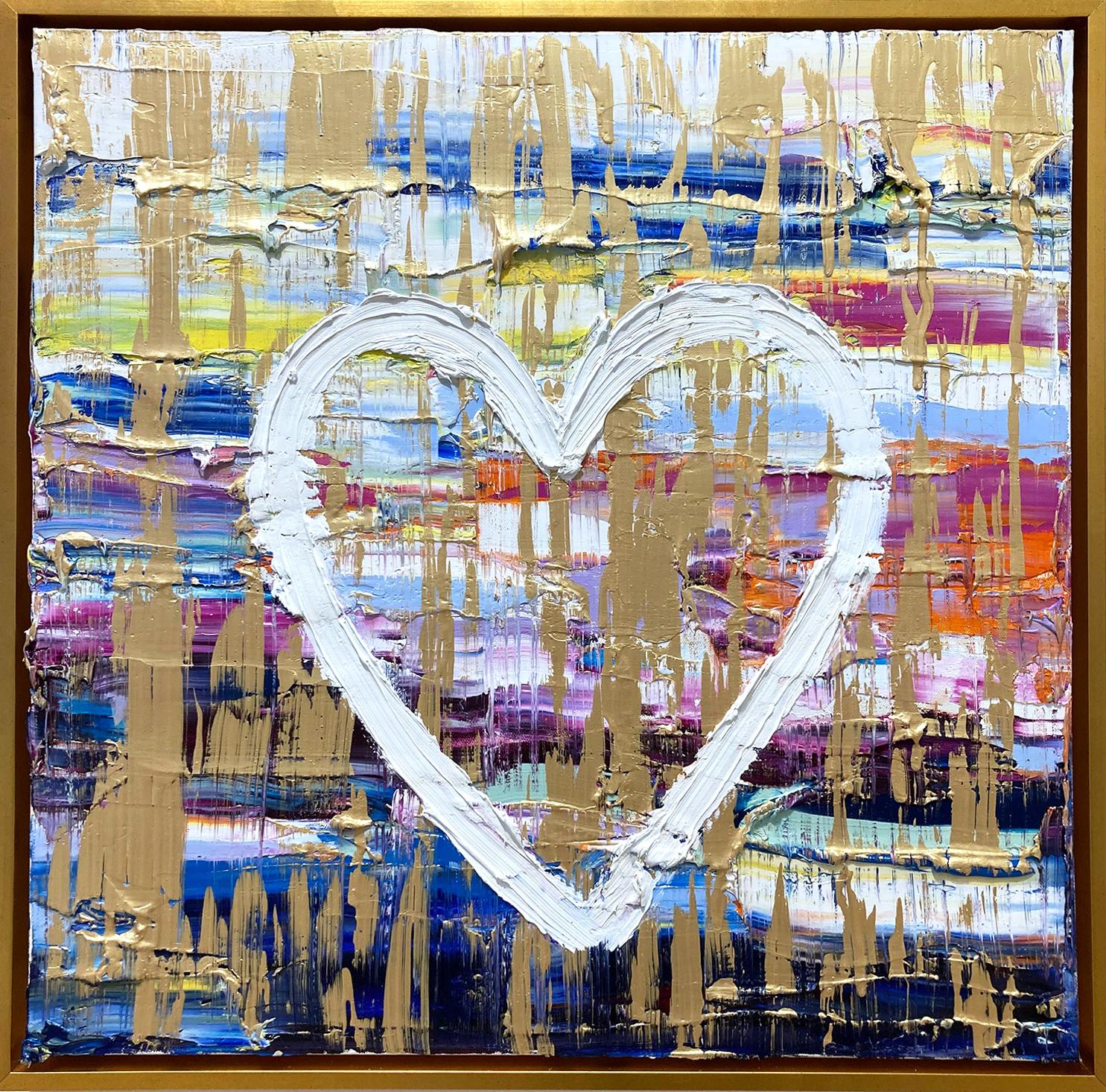 Cindy Shaoul Abstract Painting - "My Cotton Candy Heart" Contemporary Oil Painting on Canvas with Gold Leaf Frame