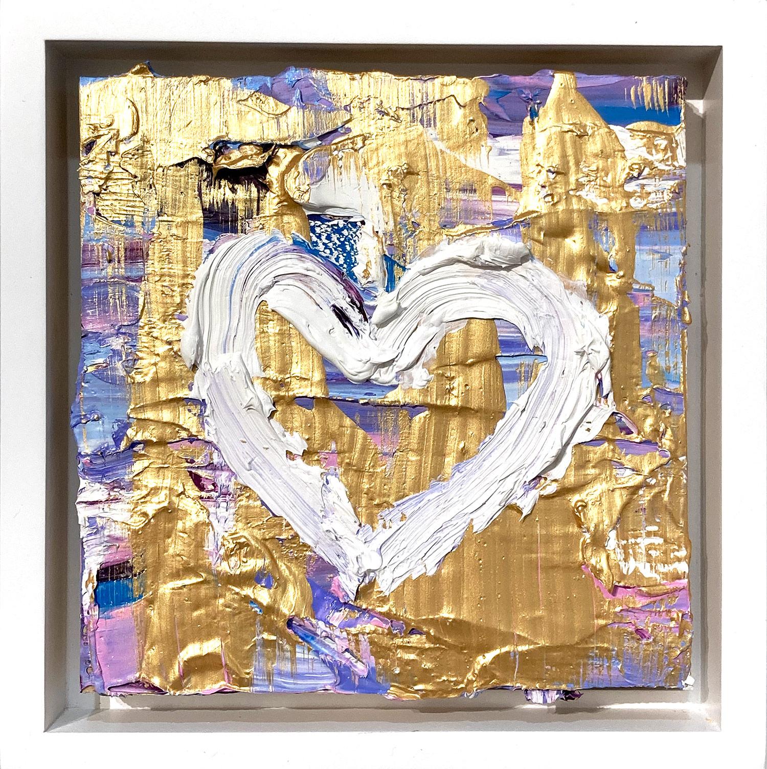 Cindy Shaoul Figurative Painting - "My Cotton Candy Heart" Gold Colorful Abstract Oil Painting with Floater Frame