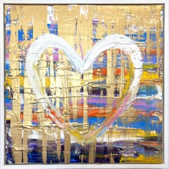 "My Cotton Candy Heart" Multicolor Gold Contemporary Oil Painting on Canvas