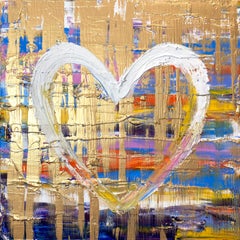 "My Candyfloss Heart" Multicolour Gold Contemporary Oil Painting on Canvas