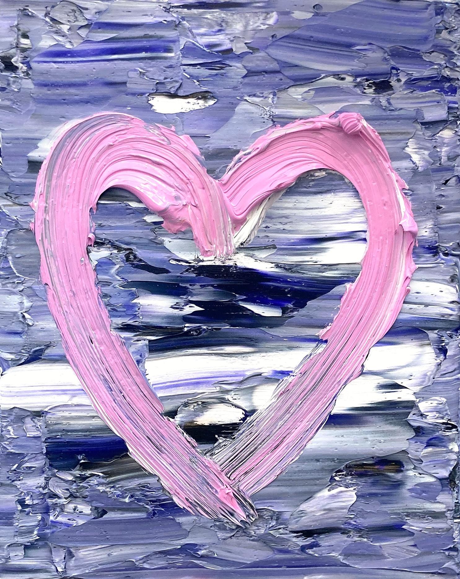„My Cotton Candy Heart“ Lila & Rosa Pop Ölgemälde mit weißem Floater-Rahmen aus Baumwolle – Painting von Cindy Shaoul