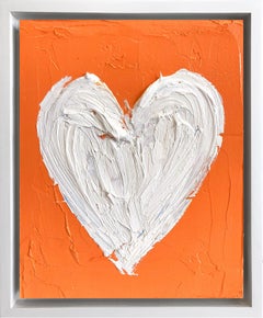 "Mi Corazón Creamsicle" Pintura al Óleo Naranja Vivo sobre Madera con Marco Flotante Blanco