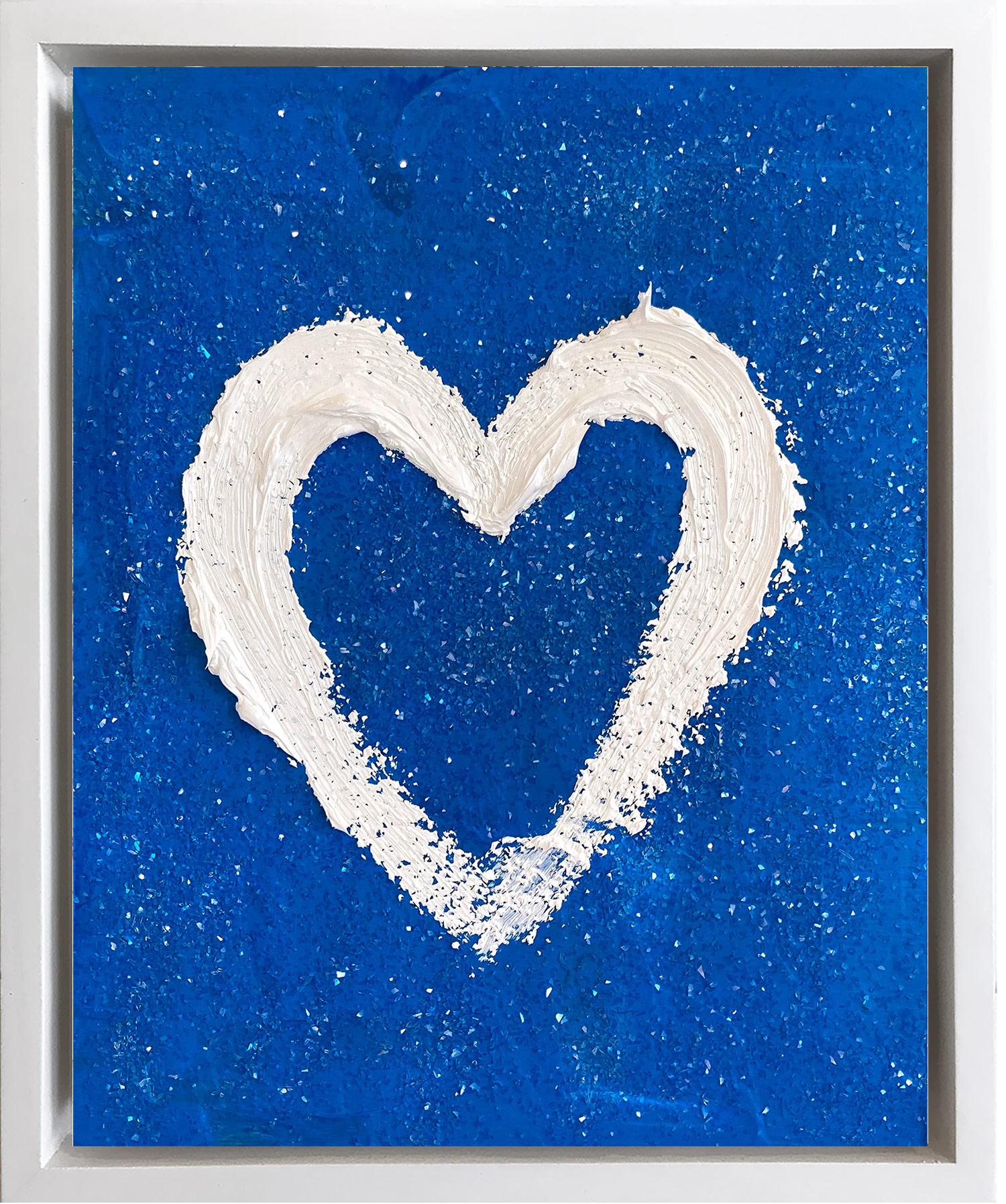 Cindy Shaoul Figurative Painting - "My Crystal Blue Heart" Contemporary Pop Oil Painting with Floater Frame