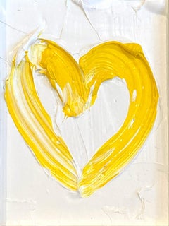 "My Daisy Yellow Mini Heart" Yellow & White Contemporary Oil Painting with Frame