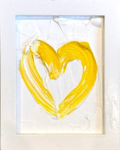 "My Daisy Yellow Mini Heart" Yellow & White Contemporary Oil Painting with Frame
