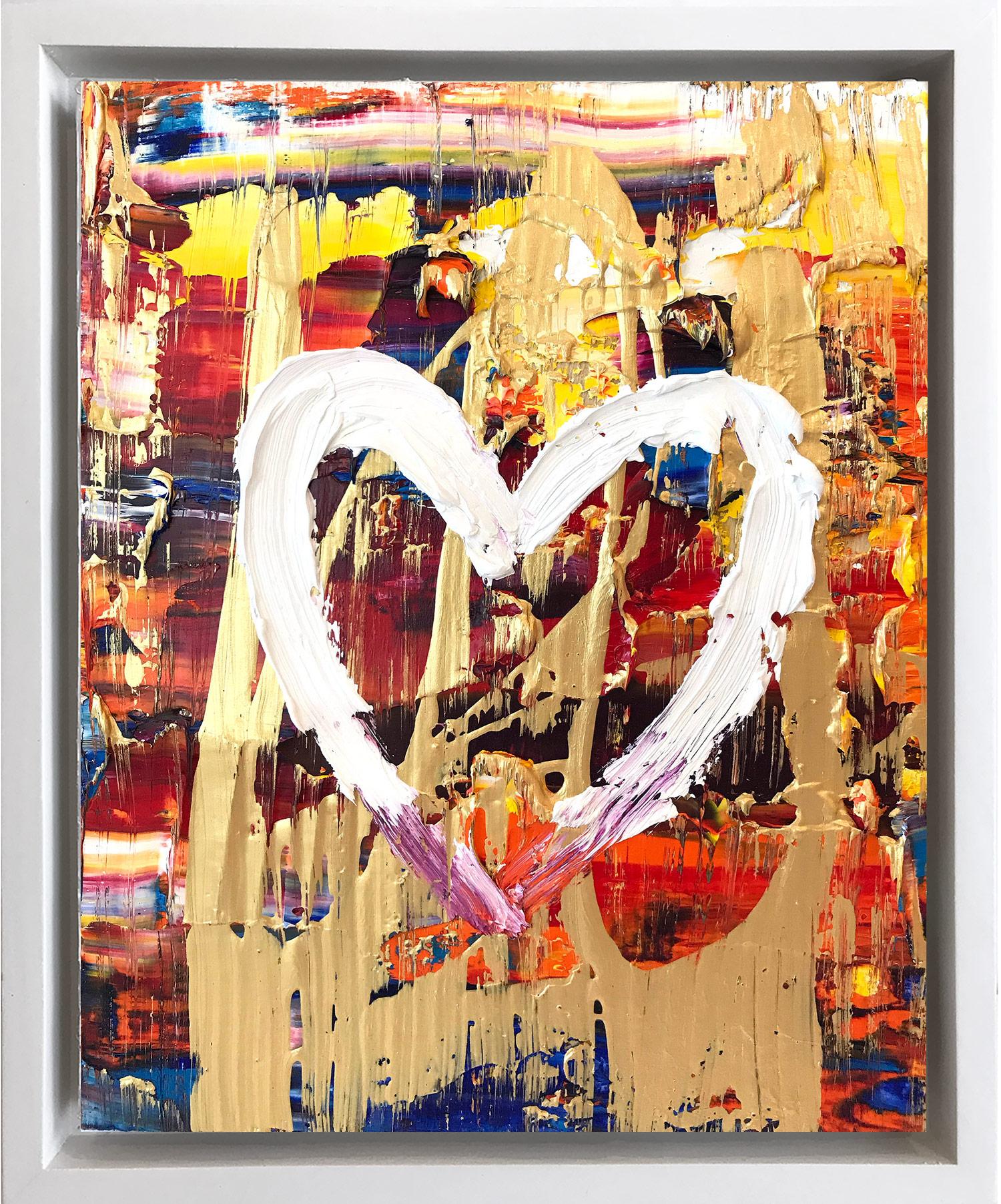 Cindy Shaoul Abstract Painting - "My Dancing Heart" Multicolor & Gold Contemporary Oil Painting & Floater Frame