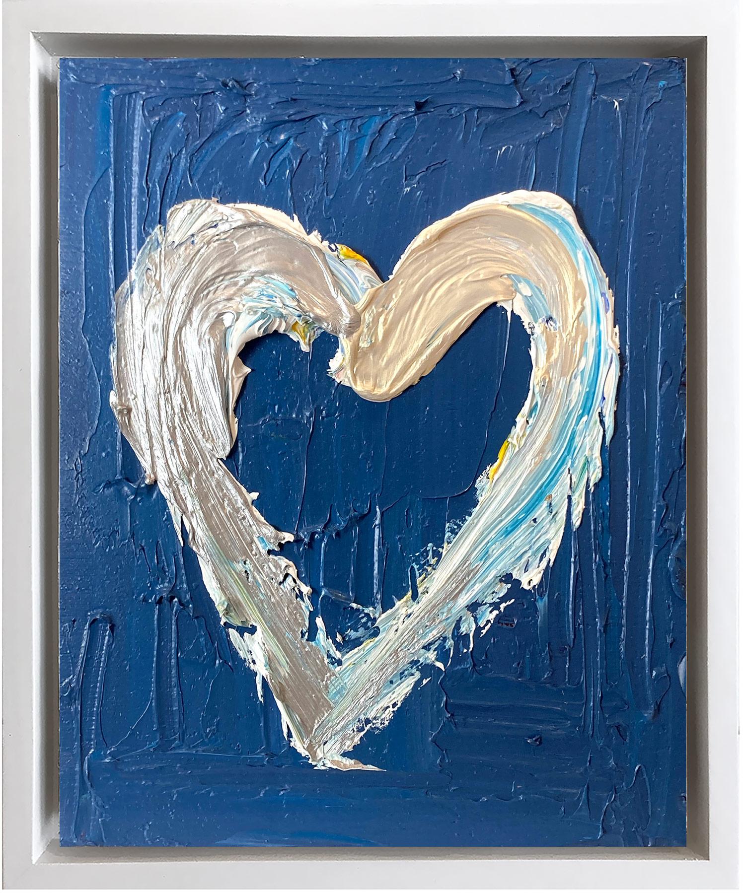 « My Dancing in the Moon Light Heart », peinture à l'huile pop art, cadre flottant blanc