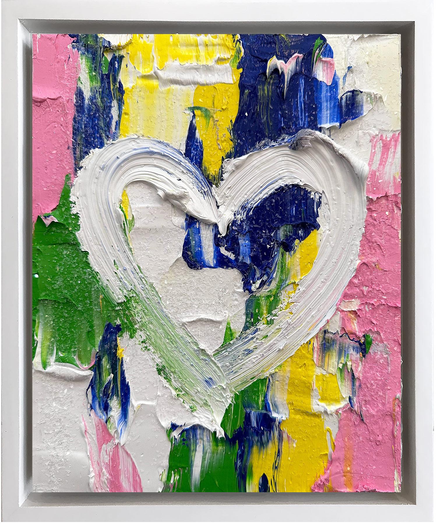 Cindy Shaoul Abstract Painting - "My Manolo Blahnik Heart" Contemporary Oil Painting on Wood White Floater Frame