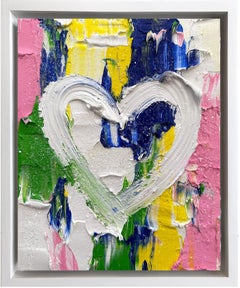 "My Manolo Blahnik Heart" Contemporary Oil Painting on Wood White Floater Frame