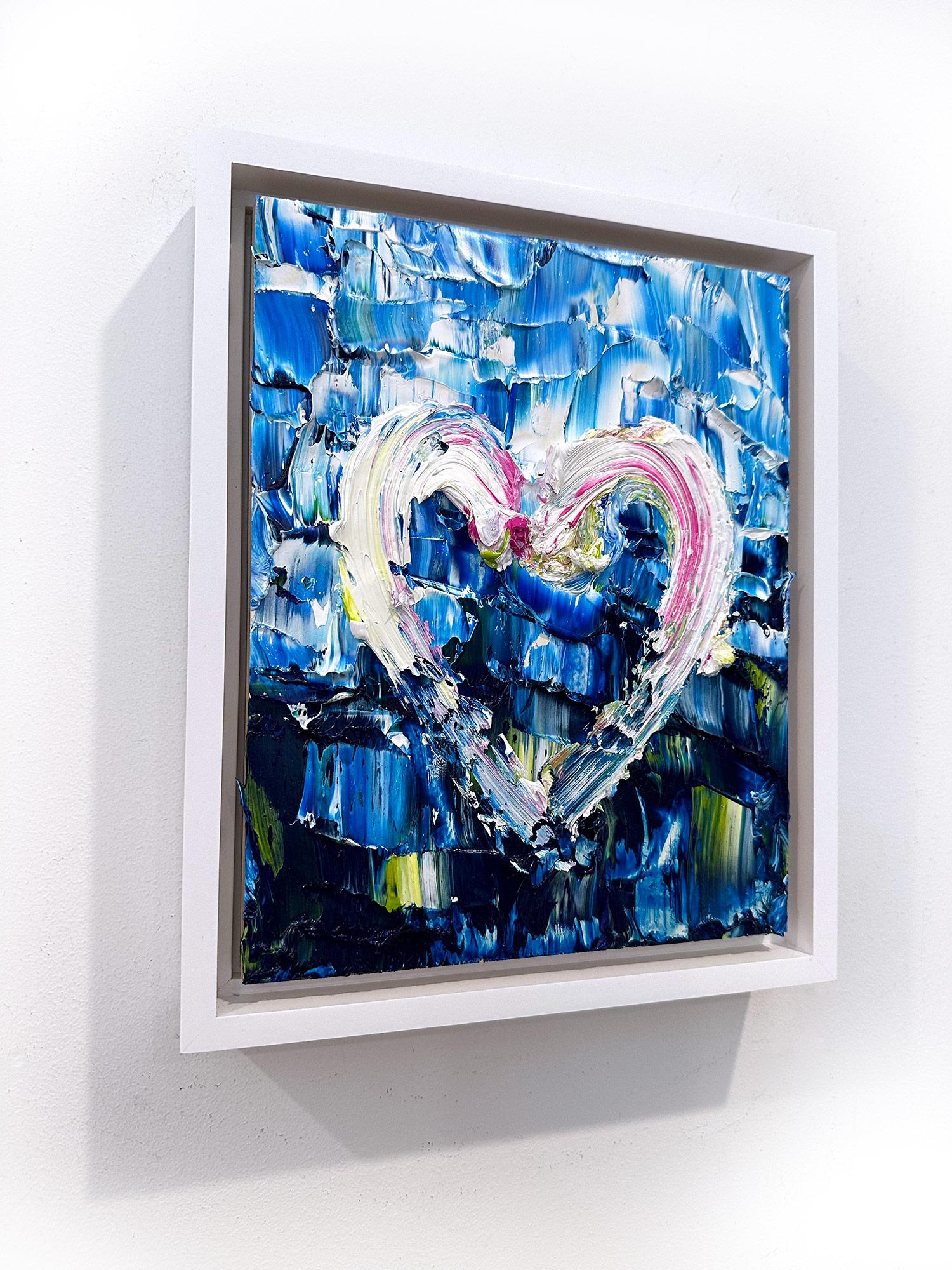 « My Deep Dive Heart », peinture à l'huile pop art colorée avec cadre flottant blanc en vente 13