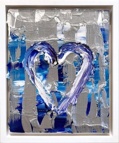 "My Deep Silver Aqua Heart" Contemporary Pop Oil Painting with Floater Frame