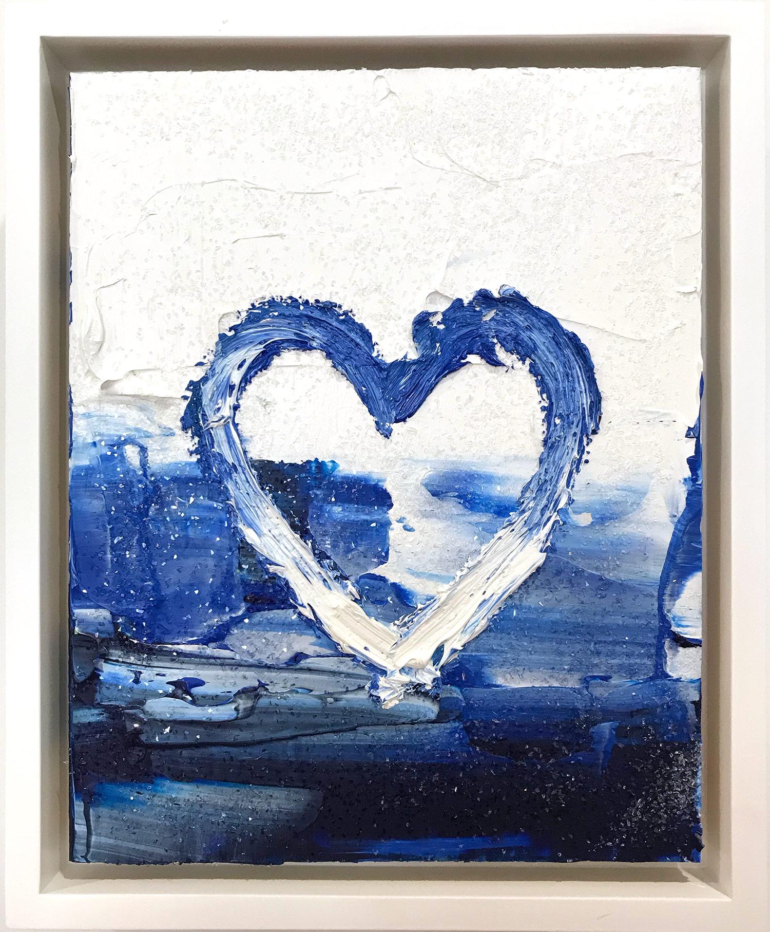 Cindy Shaoul Figurative Painting - "My Diamond Heart" Contemporary Oil Painting with Diamond Dust + Floater Frame 