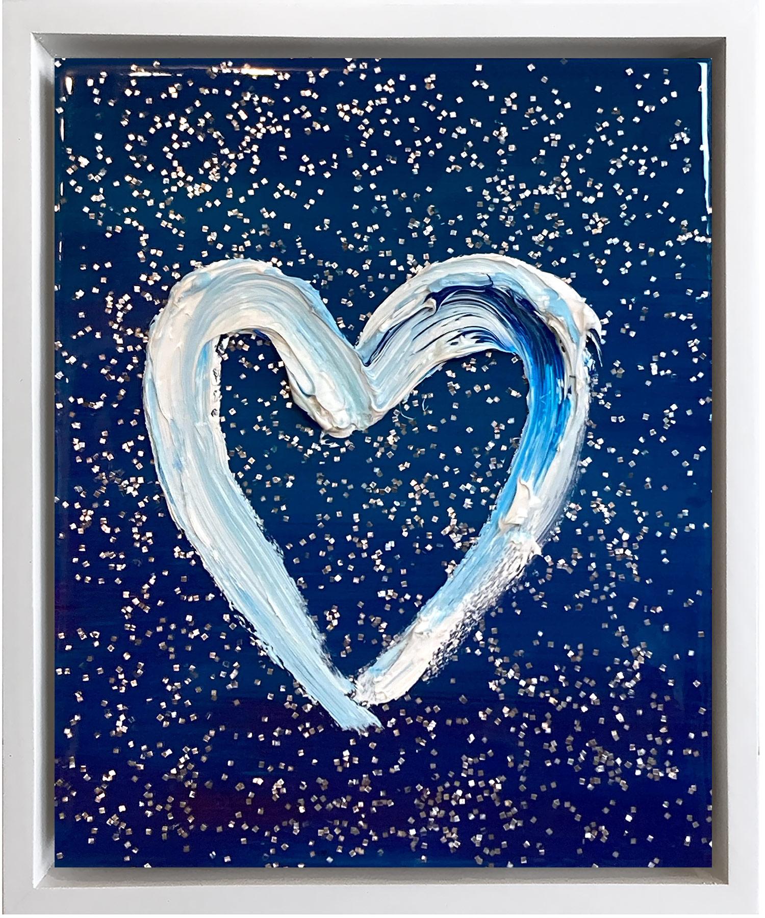 Cindy Shaoul Abstract Painting - "My Diamond Sky Heart" Contemporary Oil Painting Wood White Floater Frame