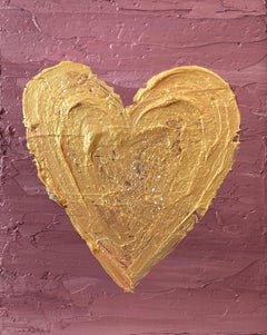 "My Dior Heart" Gold und Mauve Buntes Pop-Art-Ölgemälde, Weißer Floater-Rahmen, Ölgemälde