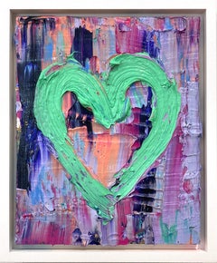 "My Disco Heart" Colorful Pop Oil Painting on Wood with White Floater Frame