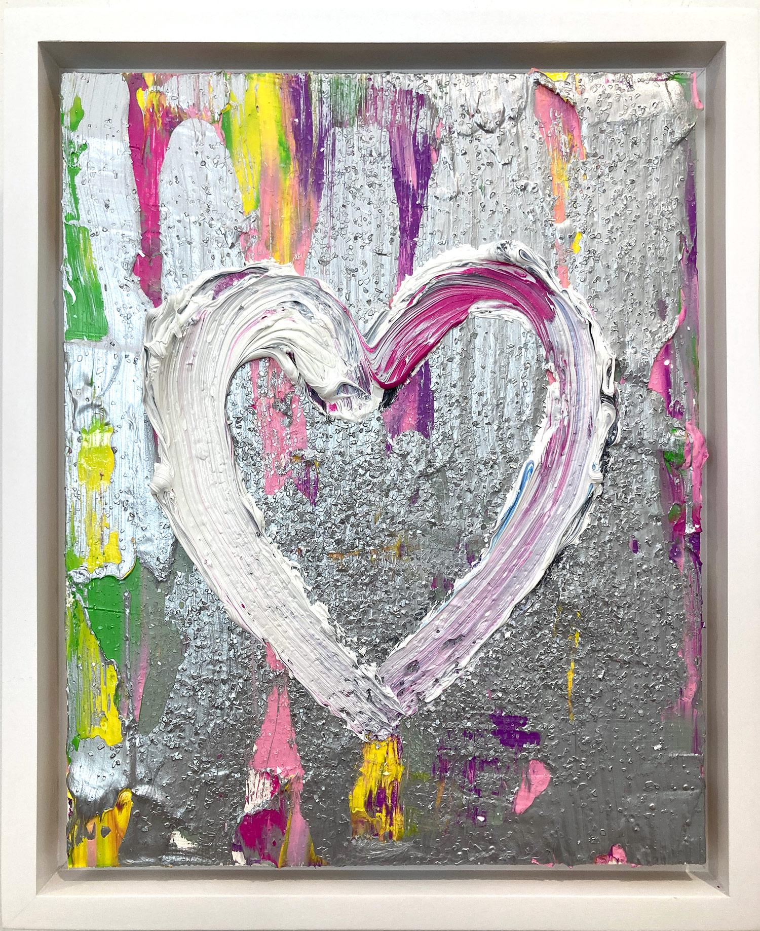Cindy Shaoul Abstract Painting - "My Disco Heart" Contemporary Pop Oil Painting on Wood White Floater Frame