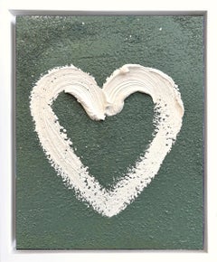 "My Dom Perignon Heart" Viridian Green Oil Painting with White Floater Frame