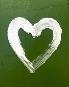 "My Double Mint Heart" Green & White Oil Painting on Wood w White Floater Frame