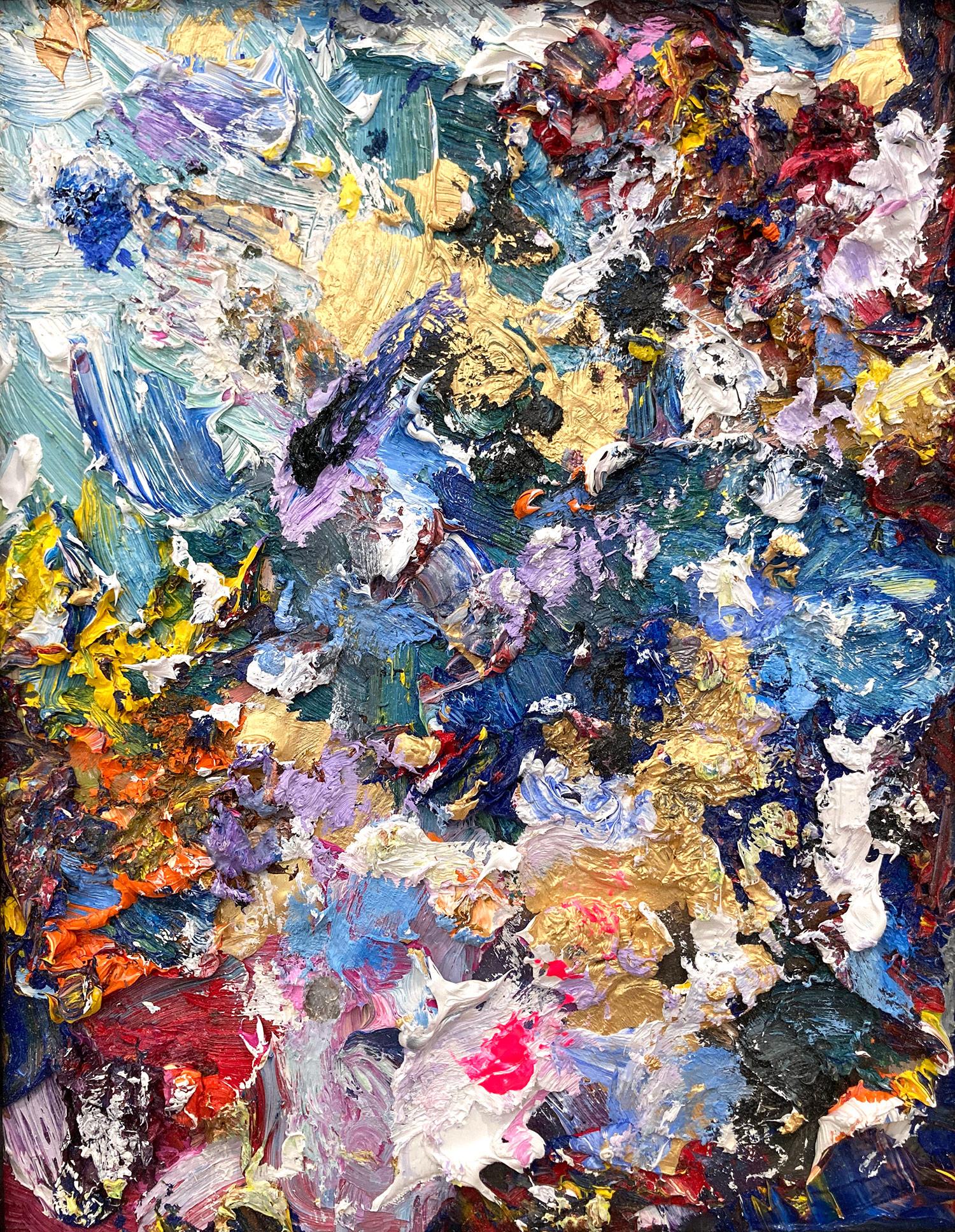 Abstraktes Ölgemälde „My Dream Come True“ auf Holzplatte in schwarzem Rahmen – Painting von Cindy Shaoul