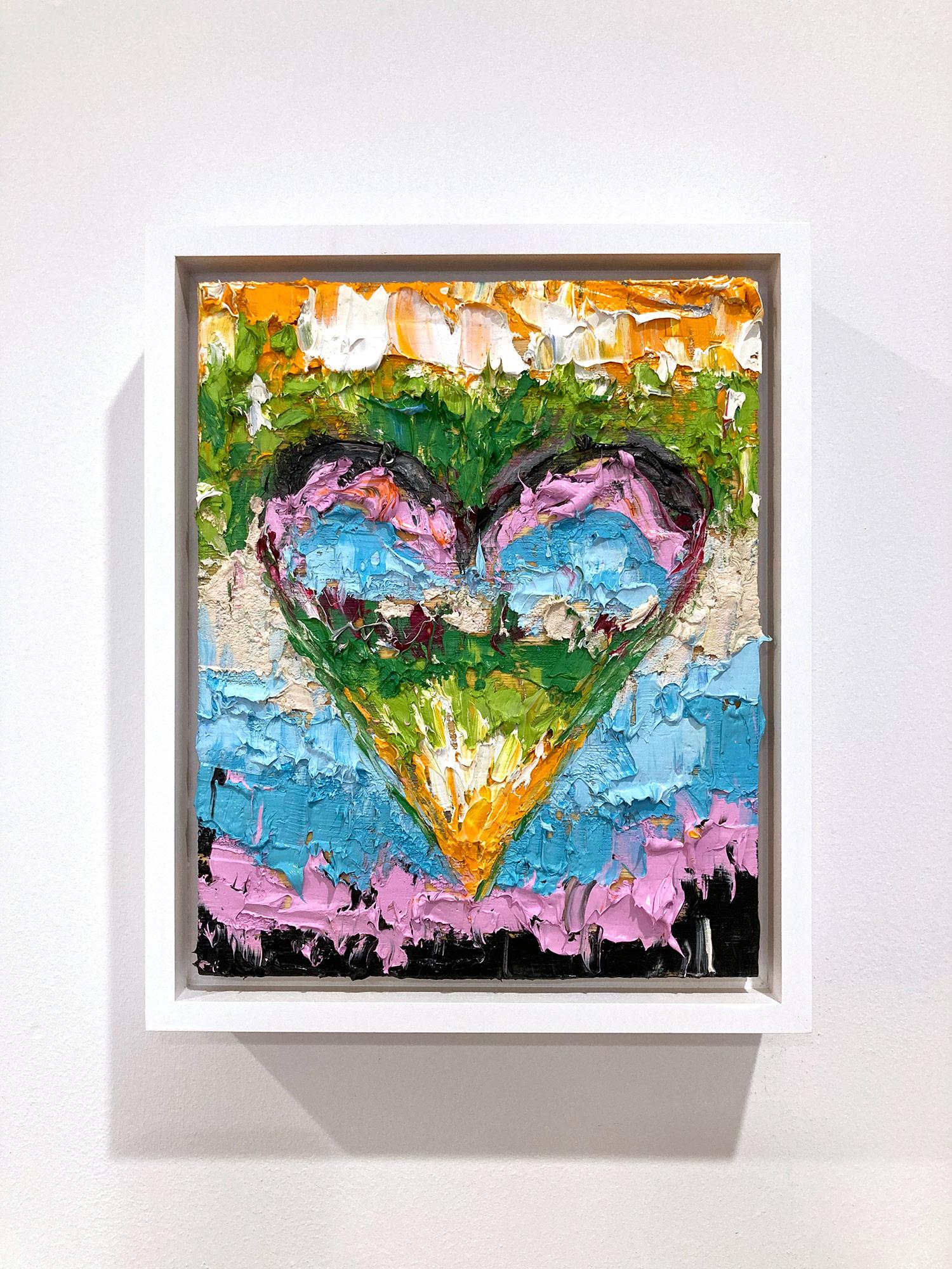 Mehrfarbiges Pop-Ölgemälde auf Holz mit weißem Floater-Rahmen, „My Dream On Heart“, Pop-Ölgemälde im Angebot 8