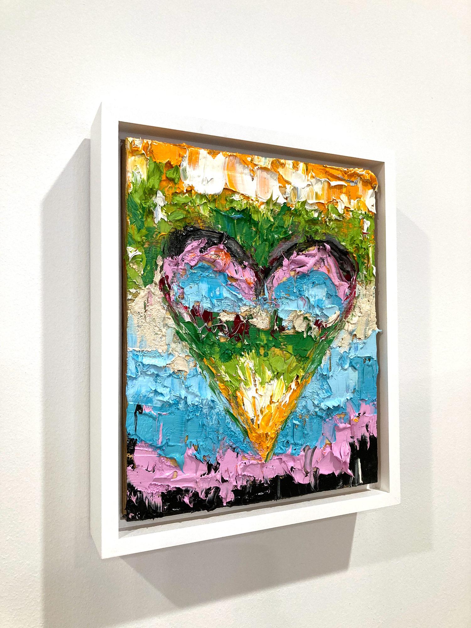 Mehrfarbiges Pop-Ölgemälde auf Holz mit weißem Floater-Rahmen, „My Dream On Heart“, Pop-Ölgemälde im Angebot 10