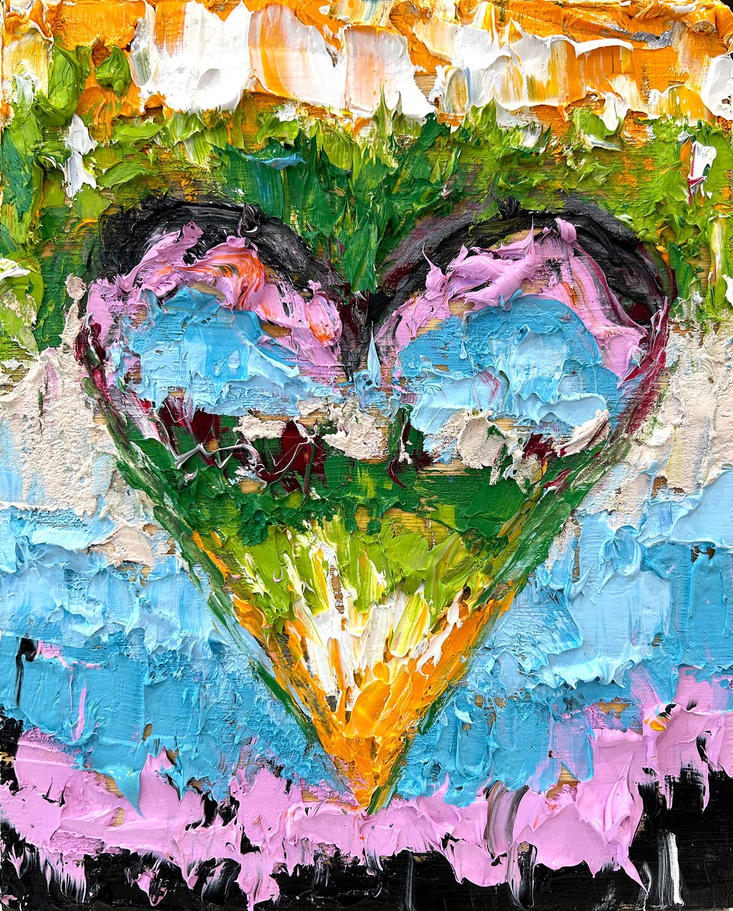 Mehrfarbiges Pop-Ölgemälde auf Holz mit weißem Floater-Rahmen, „My Dream On Heart“, Pop-Ölgemälde – Painting von Cindy Shaoul