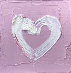 "Il mio cuore rosa polvere", pittura ad olio pop art colorata con cornice bianca fluttuante