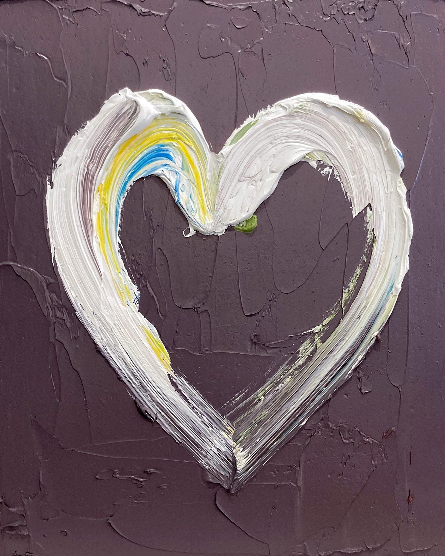 Buntes Pop-Art-Ölgemälde „My Dusty Rose Heart“ mit weißem Floater-Rahmen, farbenfrohes Ölgemälde – Painting von Cindy Shaoul