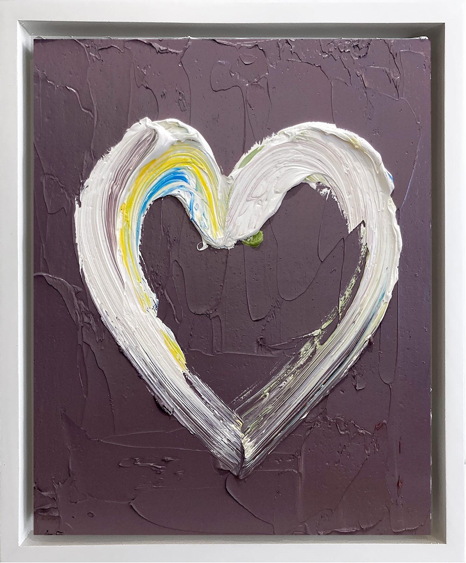Cindy Shaoul Figurative Painting – Buntes Pop-Art-Ölgemälde „My Dusty Rose Heart“ mit weißem Floater-Rahmen, farbenfrohes Ölgemälde