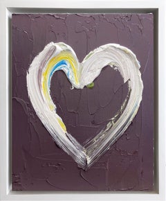 "My Dusty Rose Heart" Colorful Pop Art Oil Painting with White Floater Frame
