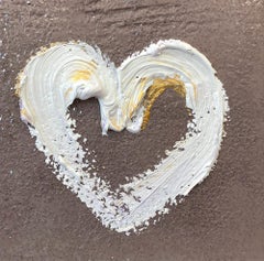 "My Dusty Rose Heart" Pop Art Oil Painting w Diamond Dust in White Floater Frame